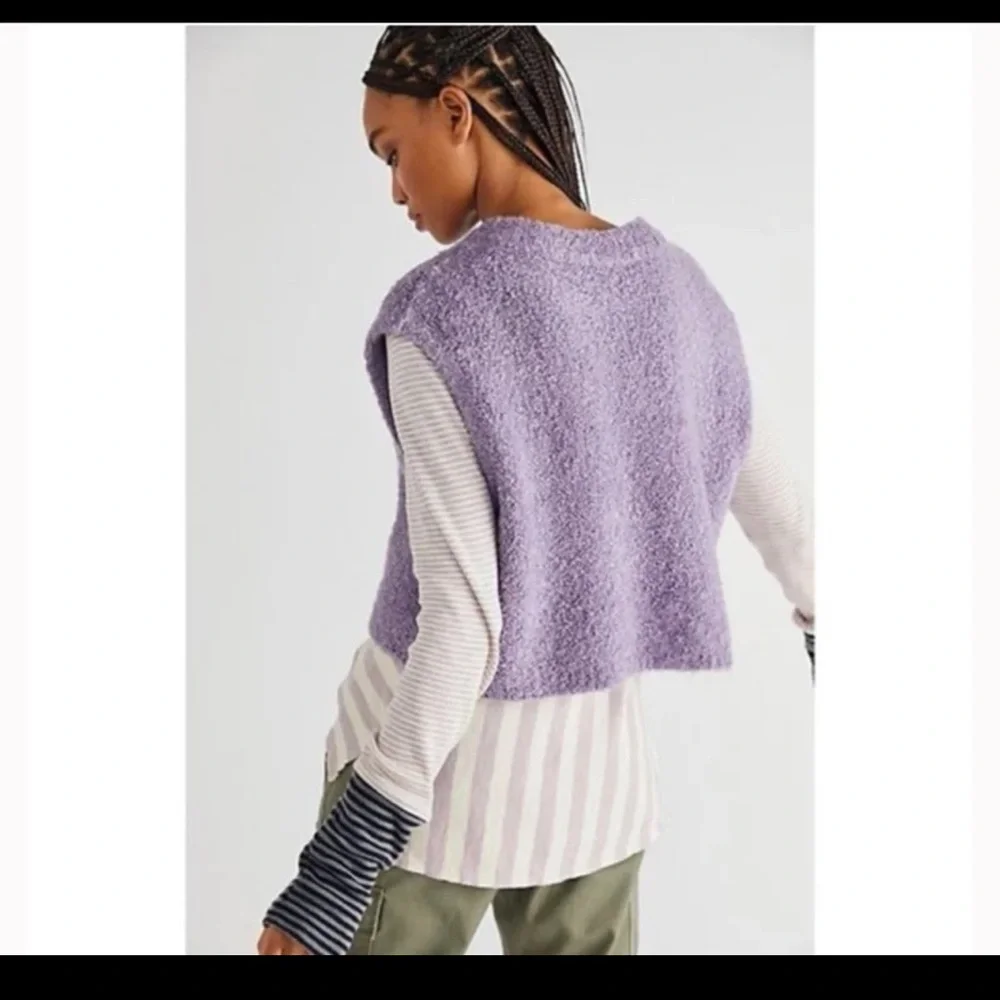 Free People Margot Violet Lily Combo Plush Knit Vest Women's Size Large - Picture 2 of 12